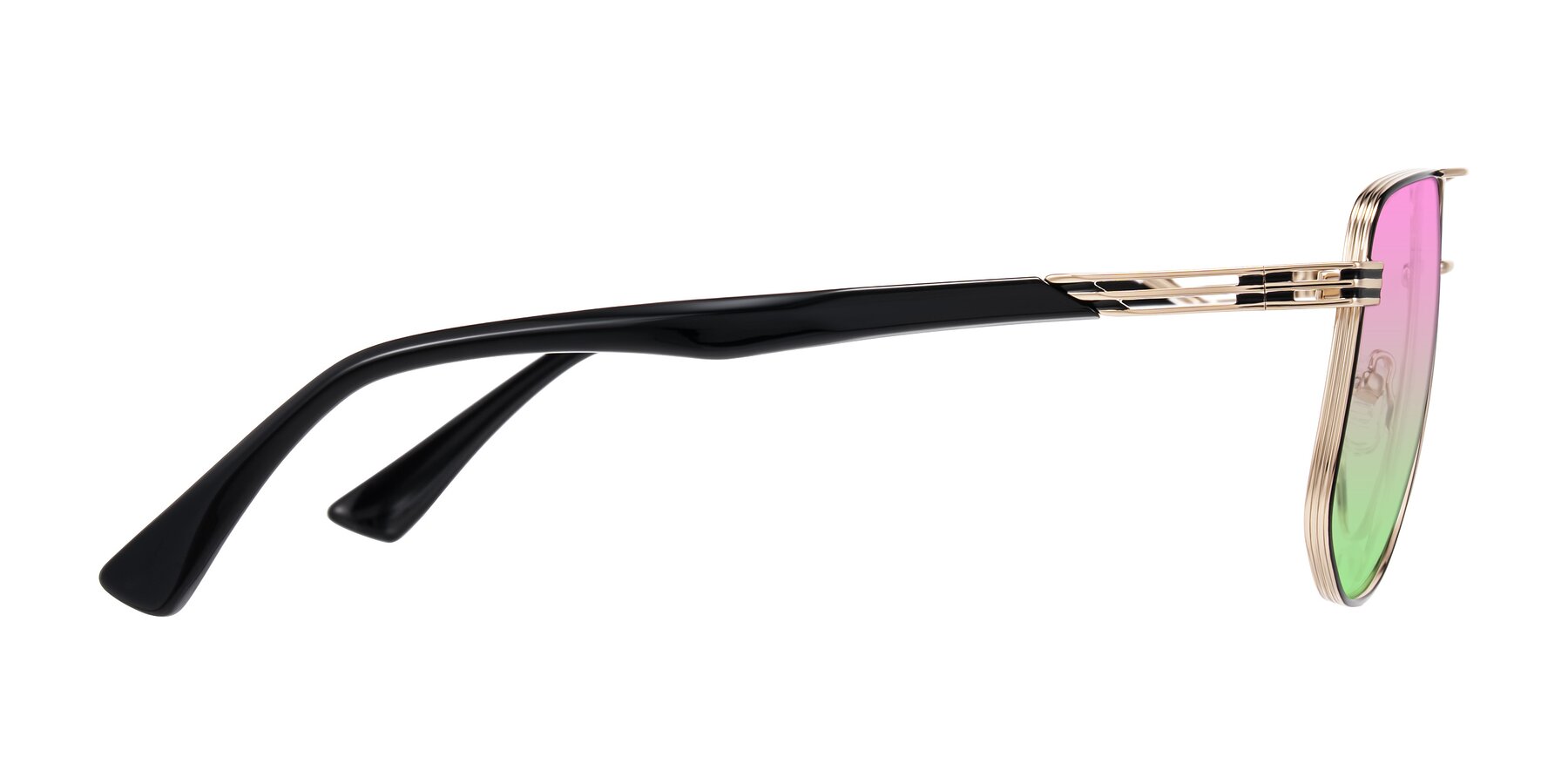 Side of Lovonin in Gold/Black with Pink / Green Gradient Lenses