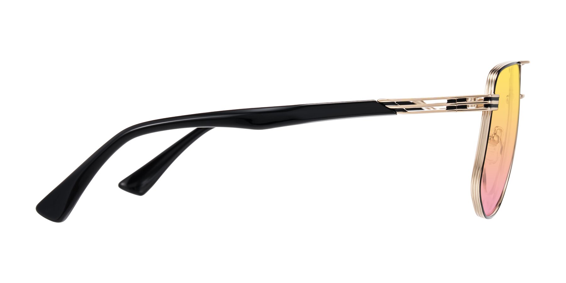 Side of Lovonin in Gold/Black with Yellow / Pink Gradient Lenses