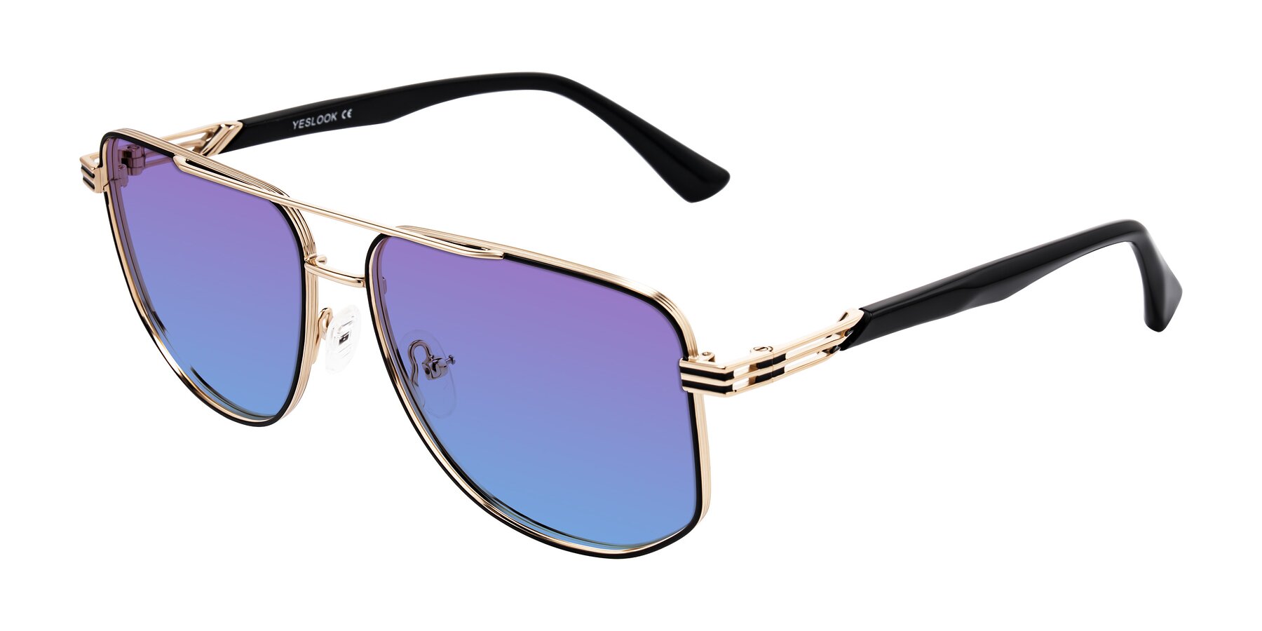 Angle of Lovonin in Gold/Black with Purple / Blue Gradient Lenses