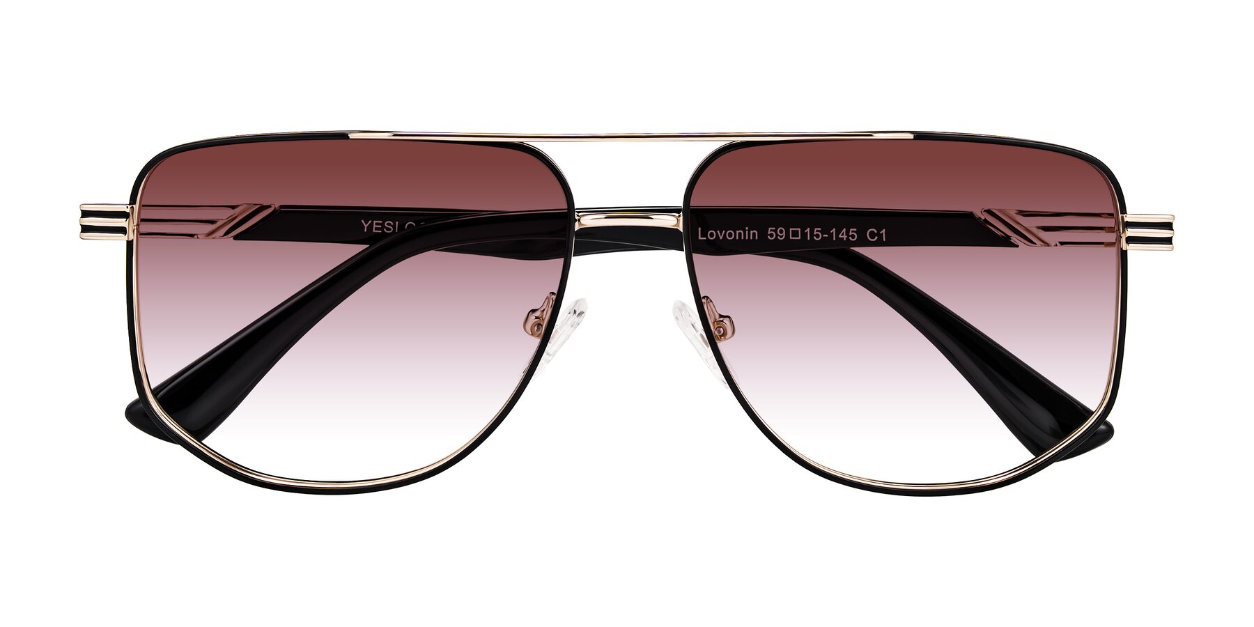 Folded Front of Lovonin in Gold/Black with Garnet Gradient Lenses