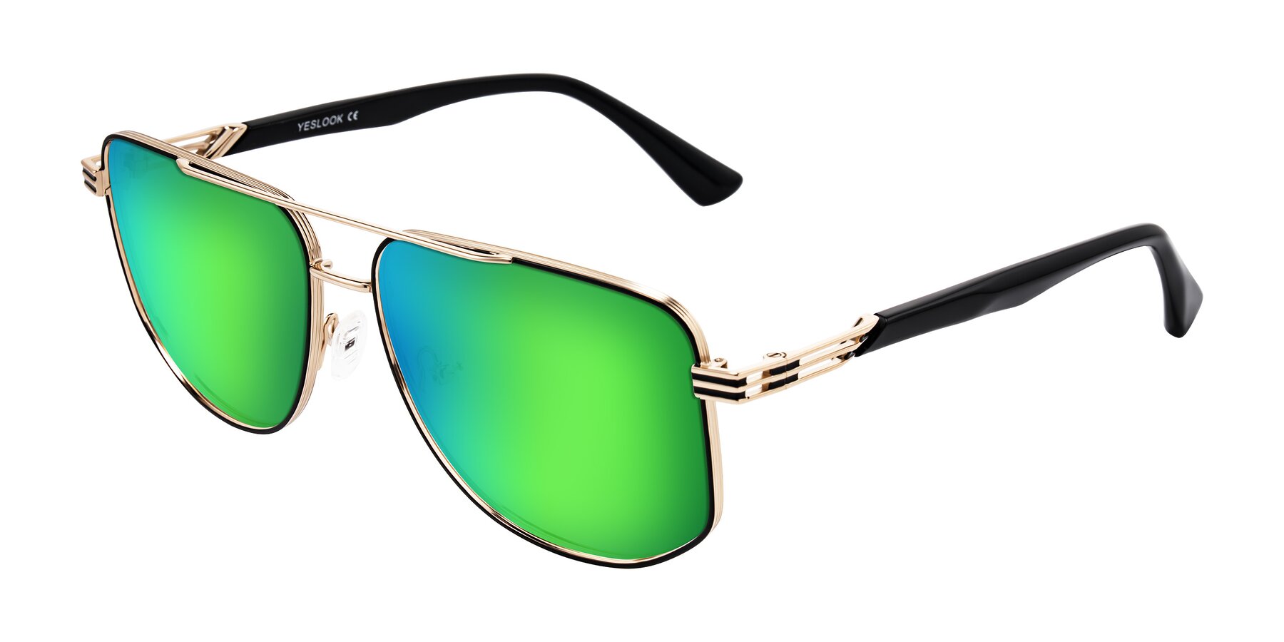 Angle of Lovonin in Gold/Black with Green Mirrored Lenses