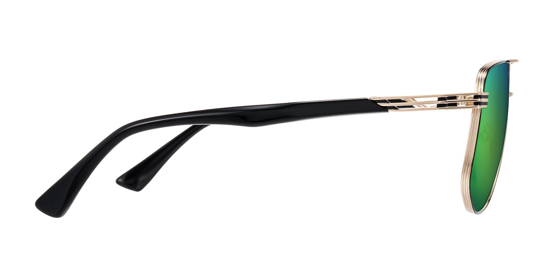 Side of Lovonin in Gold/Black with Green Mirrored Lenses