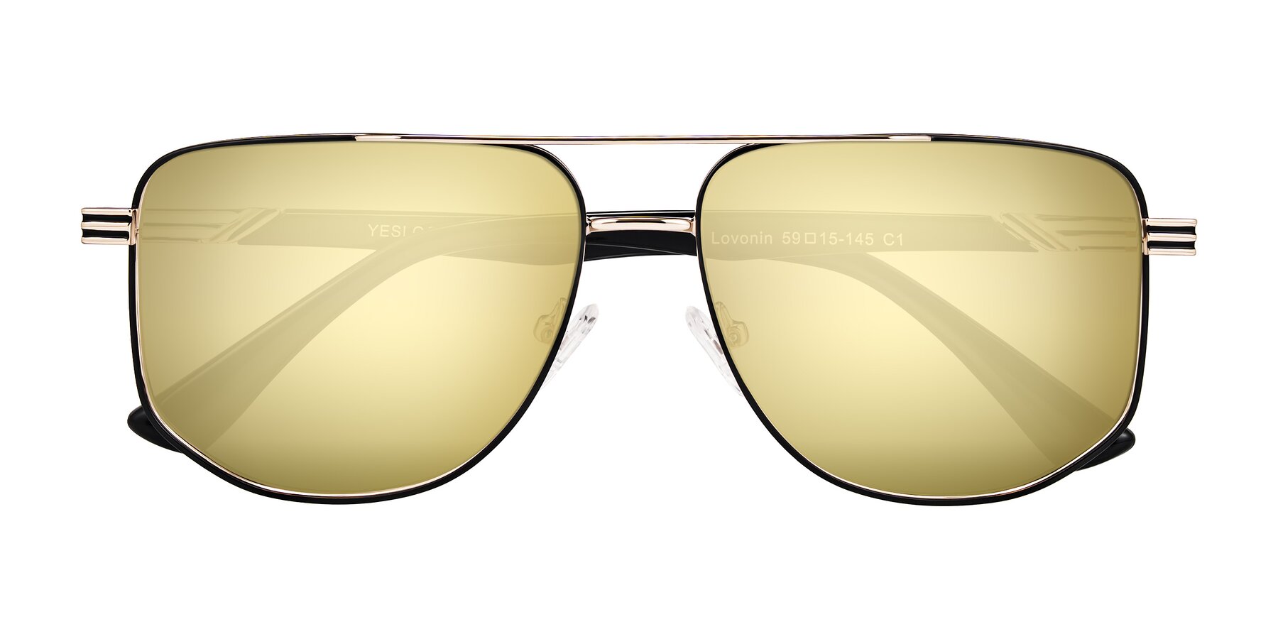 Folded Front of Lovonin in Gold/Black with Gold Mirrored Lenses
