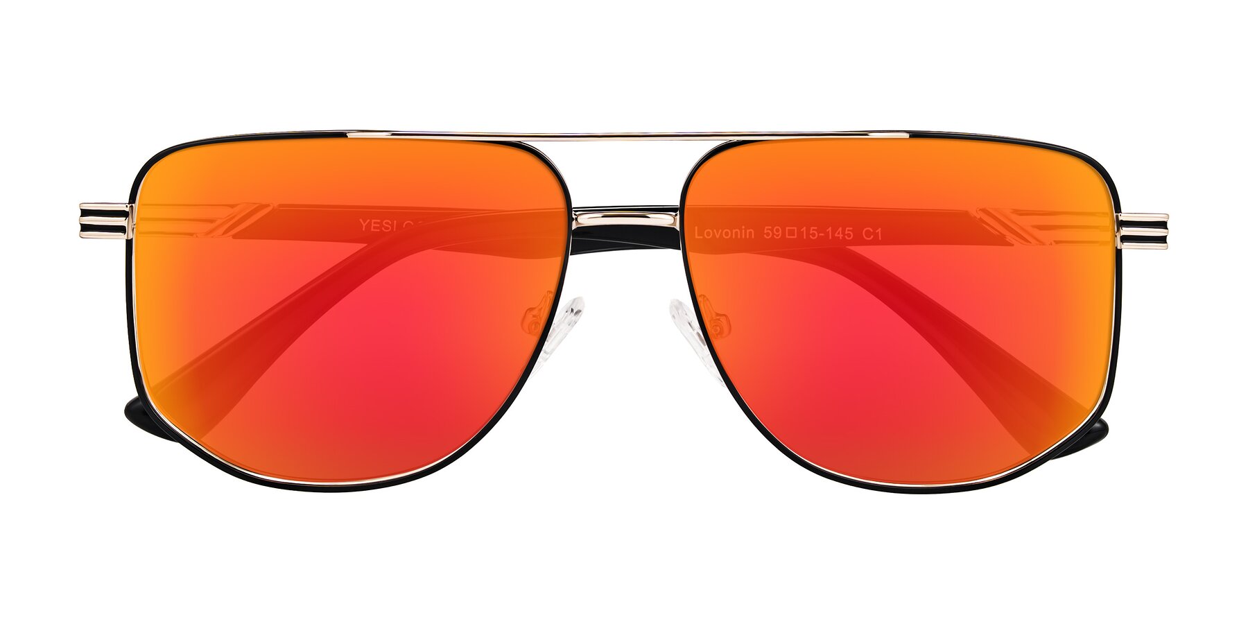 Folded Front of Lovonin in Gold/Black with Red Gold Mirrored Lenses