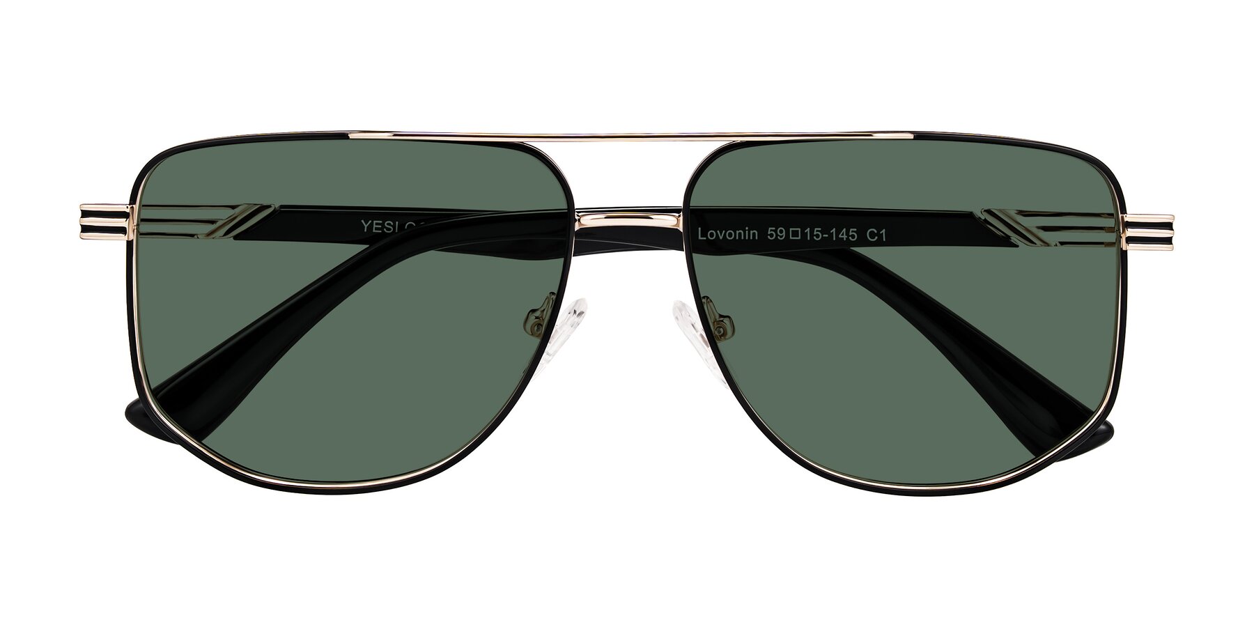 Folded Front of Lovonin in Gold/Black with Green Polarized Lenses
