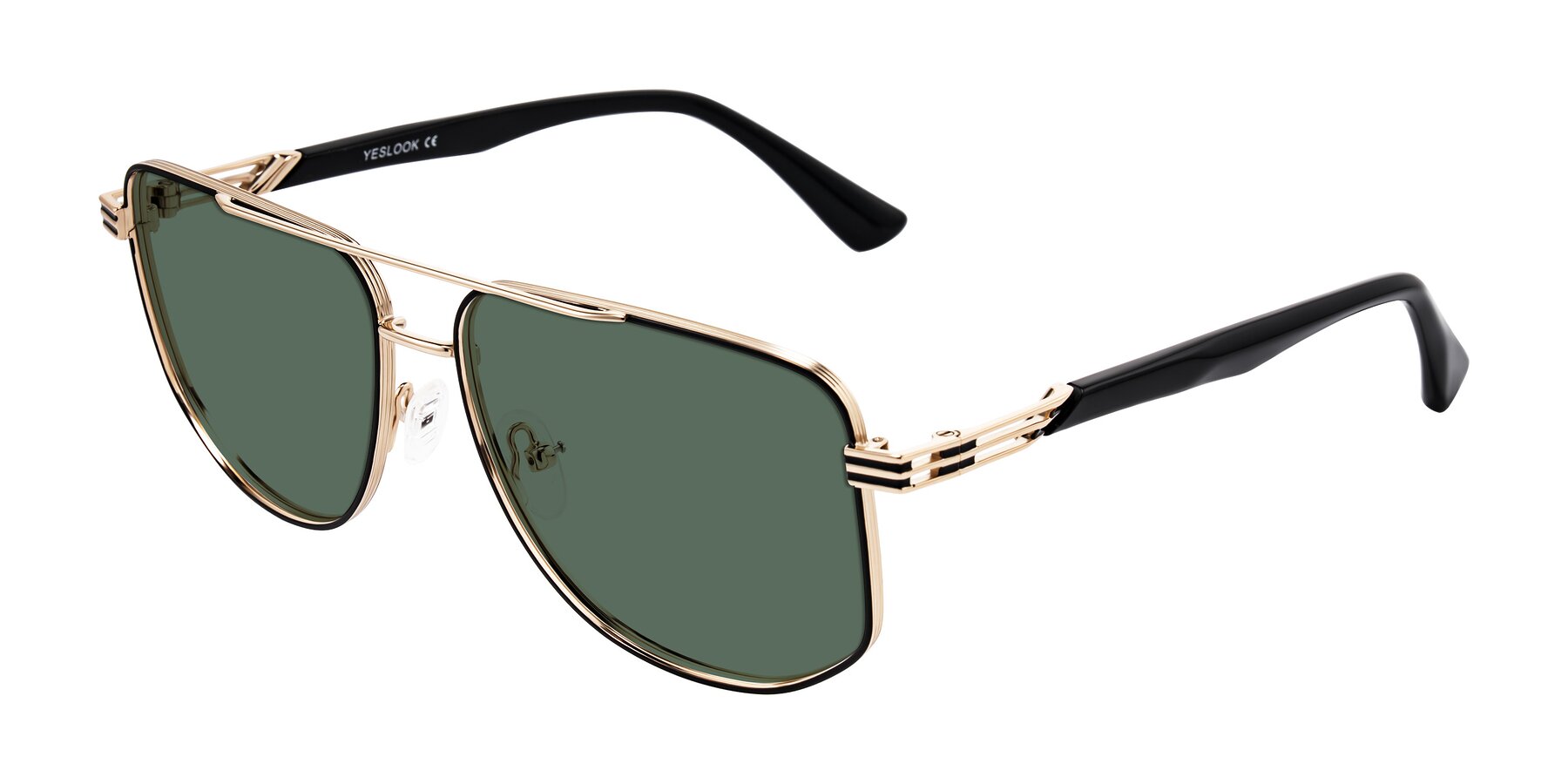 Angle of Lovonin in Gold/Black with Green Polarized Lenses