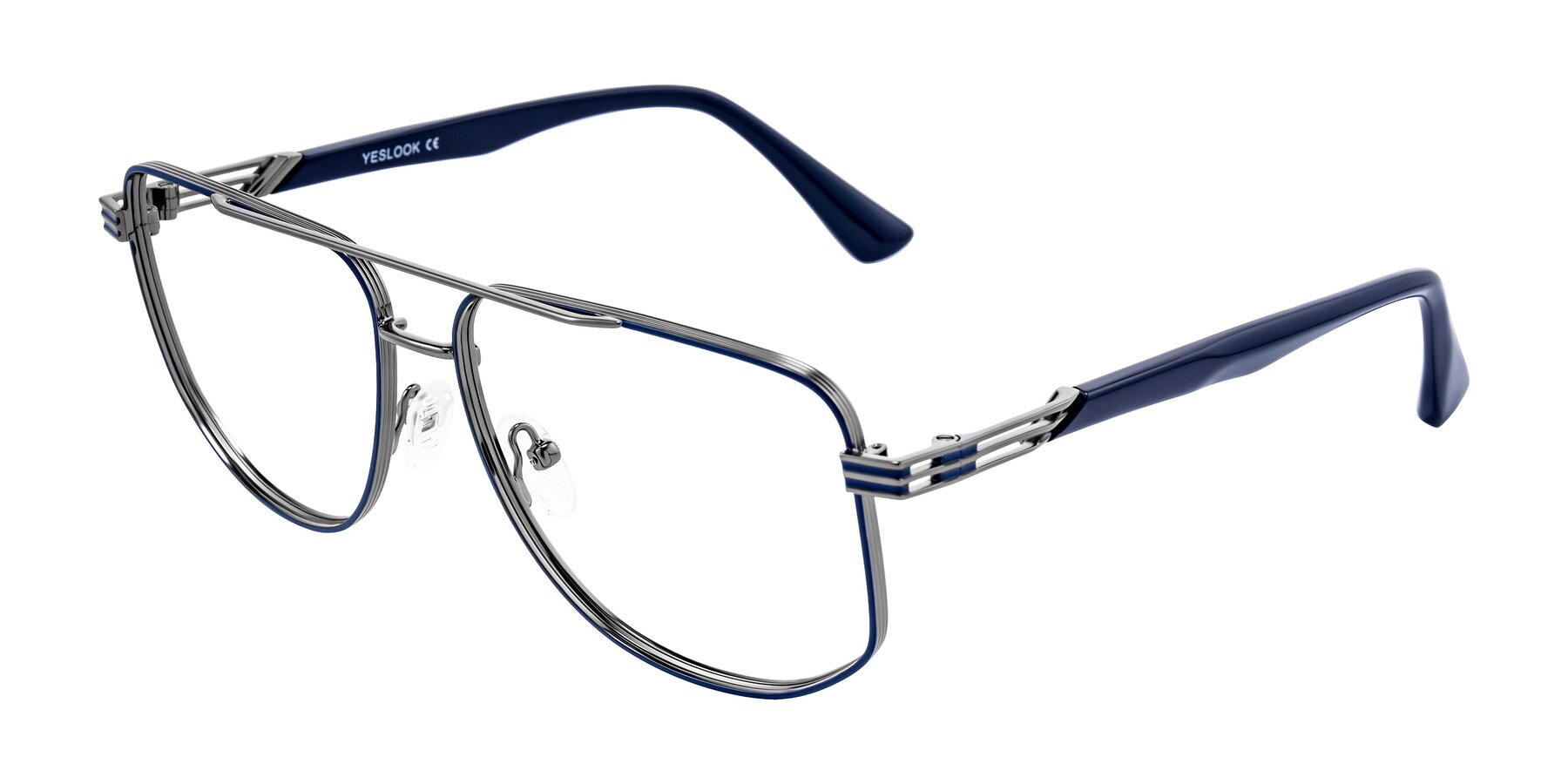 Angle of Lovonin in Gunmetal/Blue with Clear Eyeglass Lenses