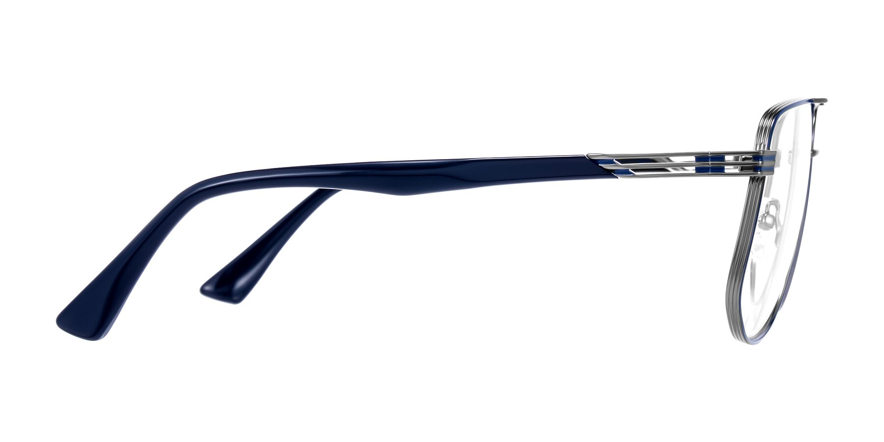 Side of Lovonin in Gunmetal/Blue with Clear Eyeglass Lenses