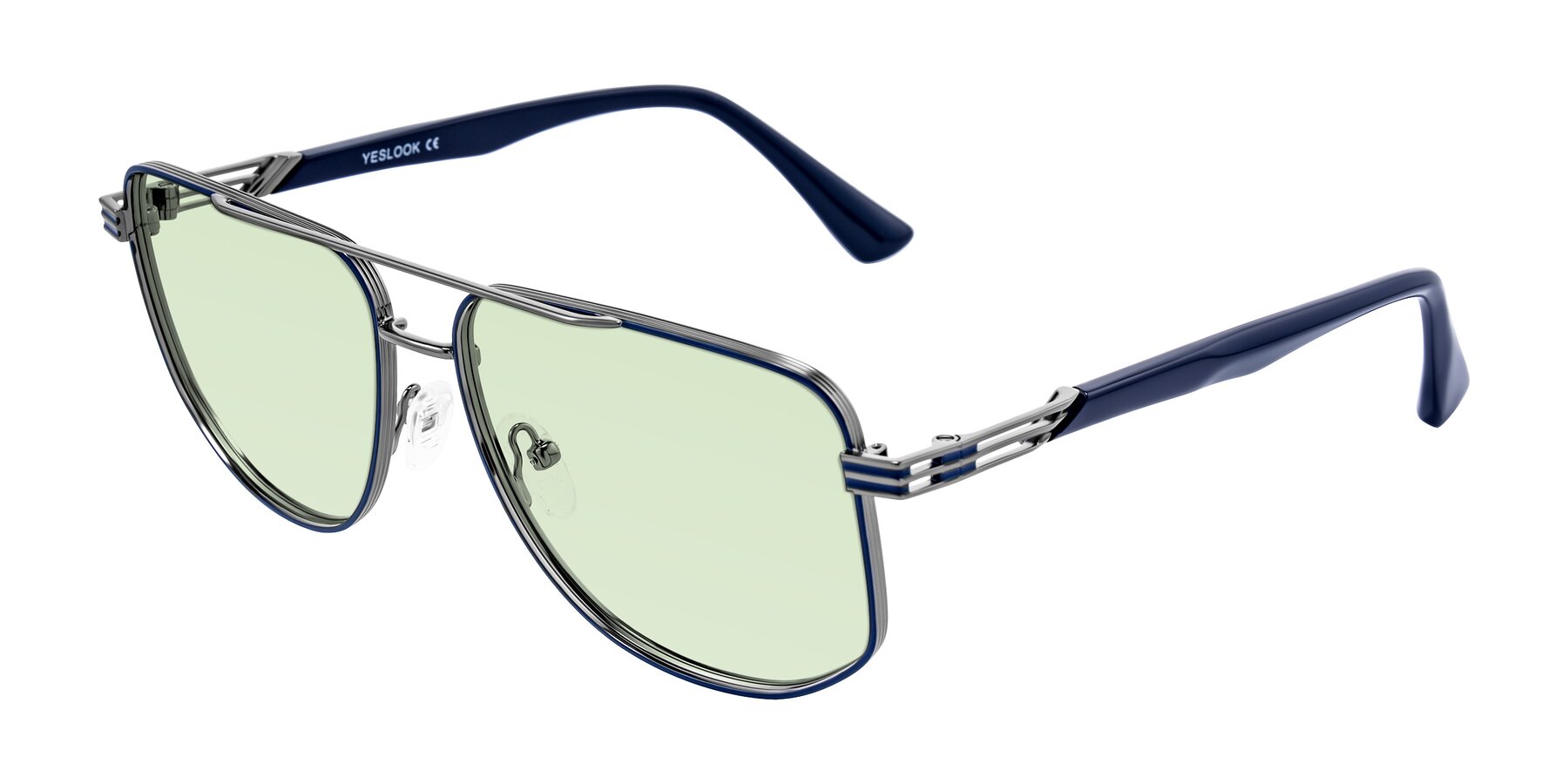 Angle of Lovonin in Gunmetal/Blue with Light Green Tinted Lenses
