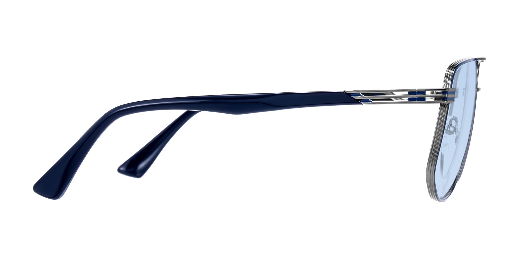 Side of Lovonin in Gunmetal/Blue with Light Blue Tinted Lenses