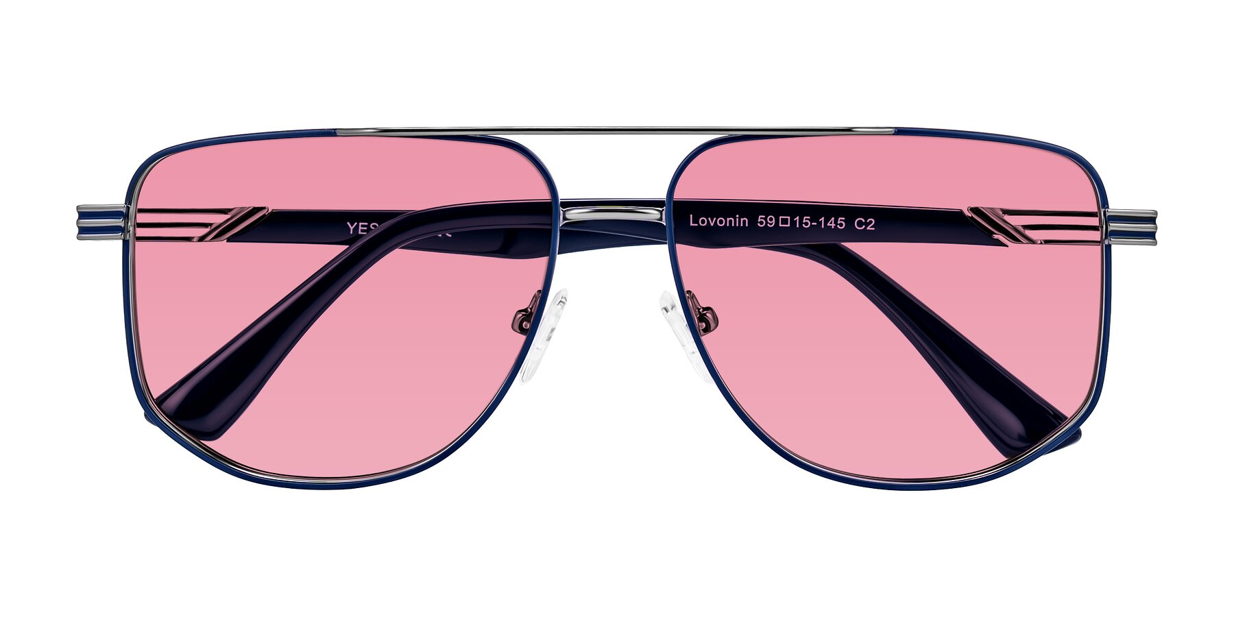 Folded Front of Lovonin in Gunmetal/Blue with Pink Tinted Lenses
