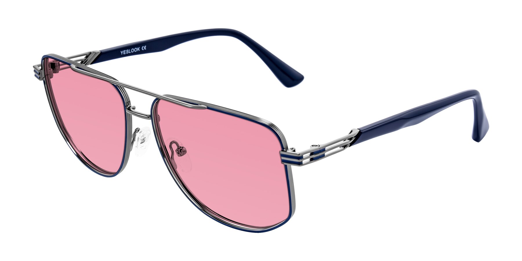 Angle of Lovonin in Gunmetal/Blue with Pink Tinted Lenses
