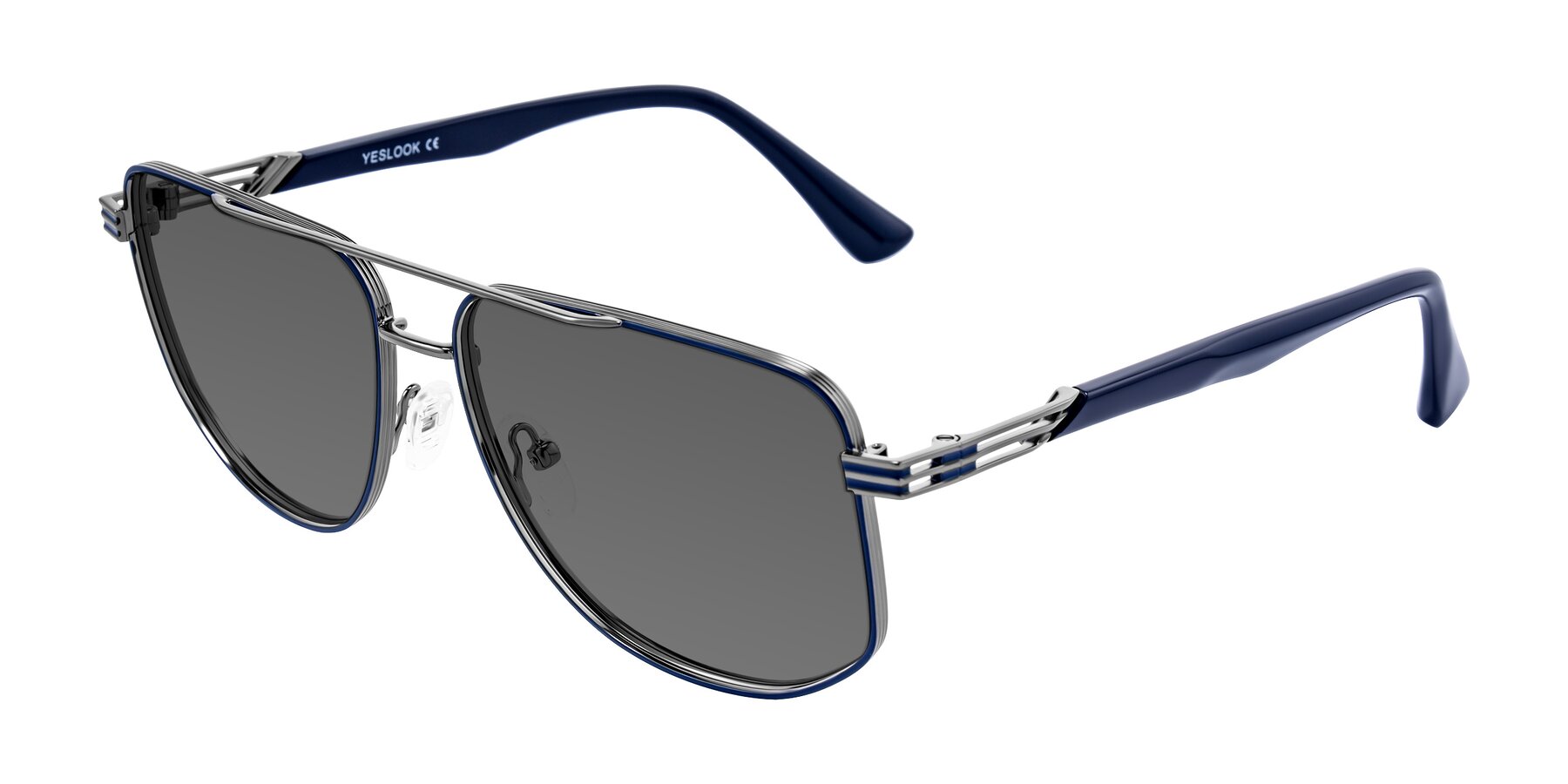 Angle of Lovonin in Gunmetal/Blue with Medium Gray Tinted Lenses
