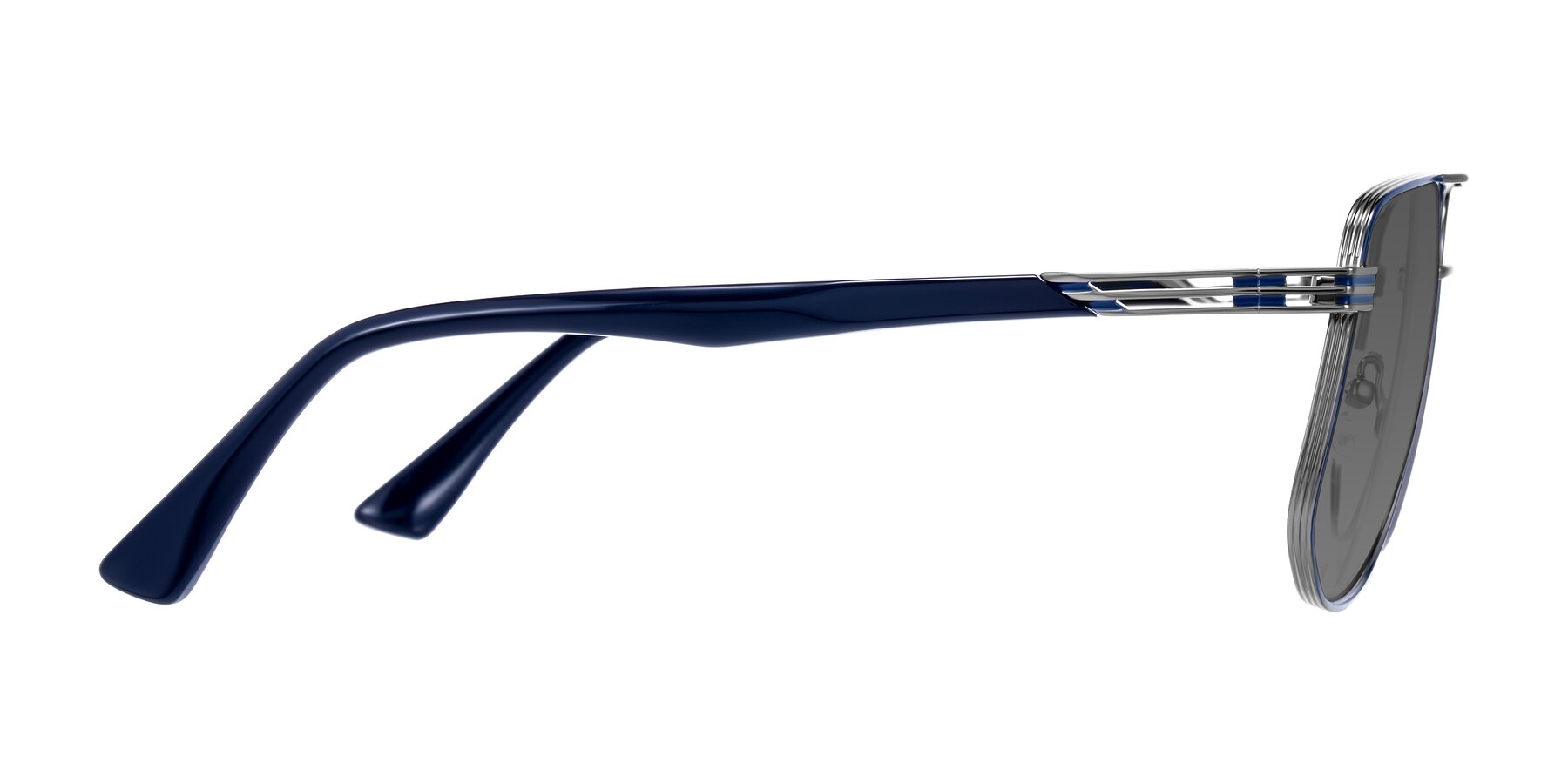 Side of Lovonin in Gunmetal/Blue with Medium Gray Tinted Lenses