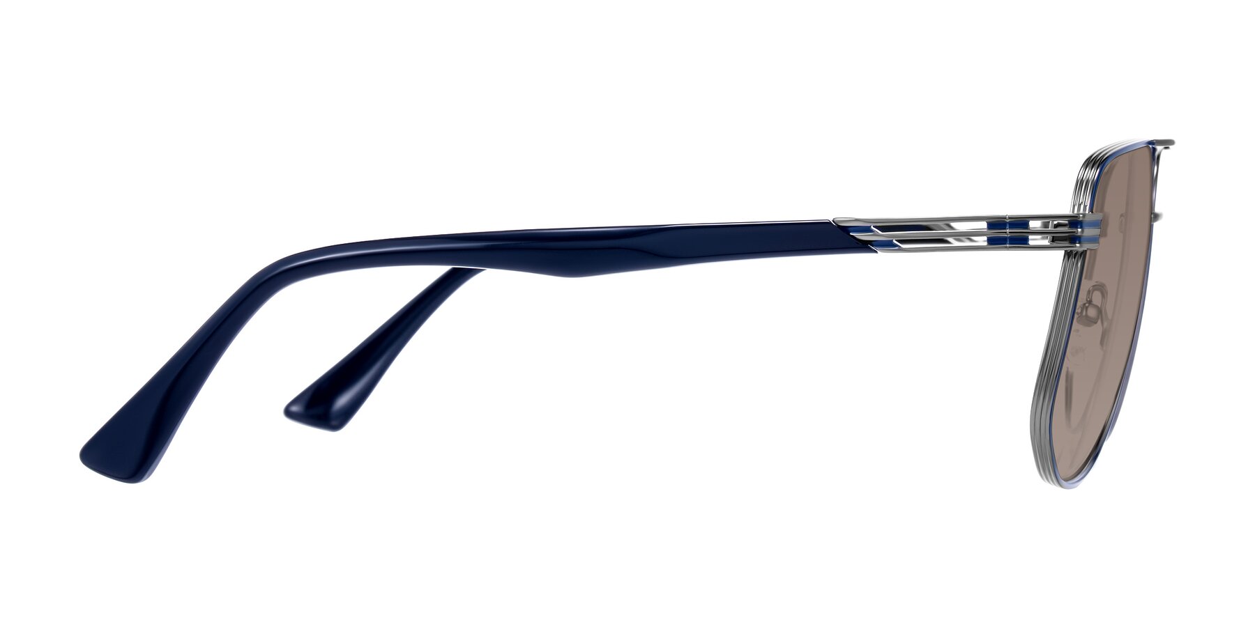 Side of Lovonin in Gunmetal/Blue with Medium Brown Tinted Lenses