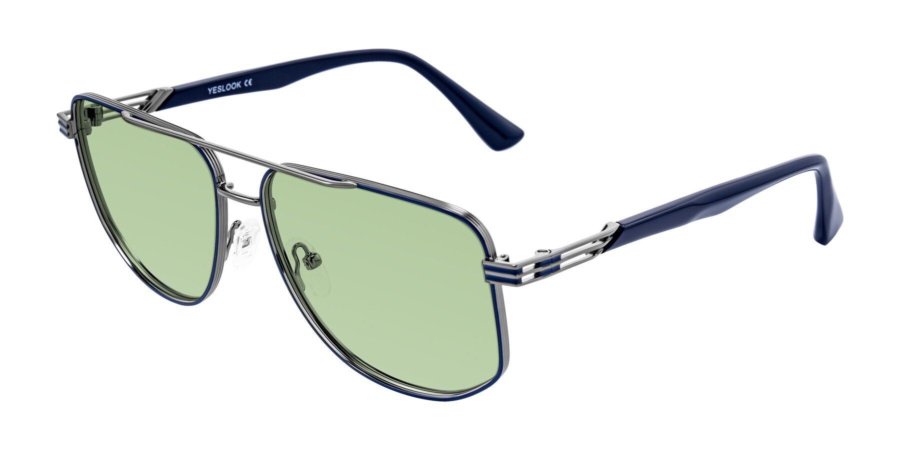 Angle of Lovonin in Gunmetal/Blue with Medium Green Tinted Lenses
