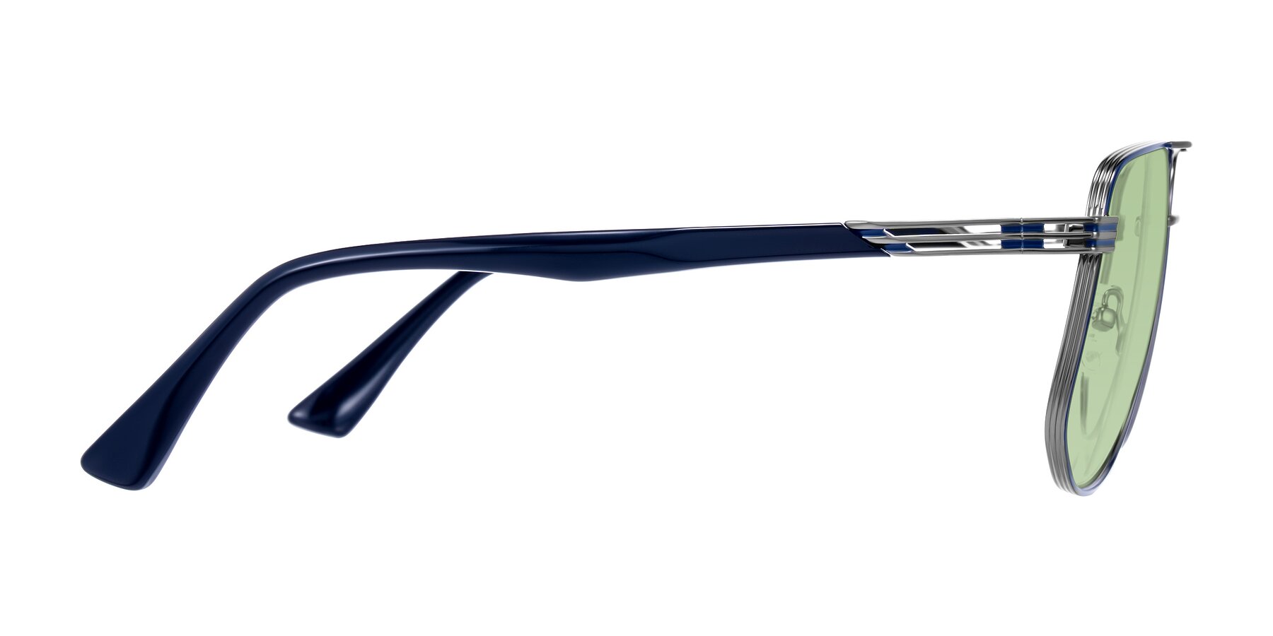 Side of Lovonin in Gunmetal/Blue with Medium Green Tinted Lenses