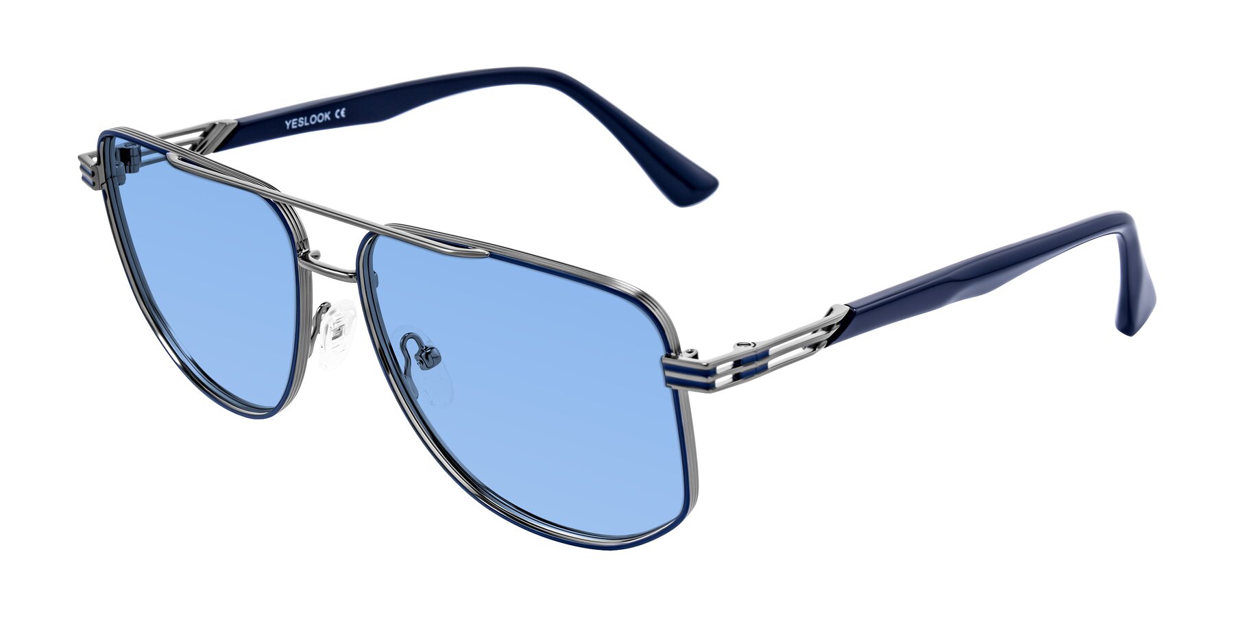 Angle of Lovonin in Gunmetal/Blue with Medium Blue Tinted Lenses
