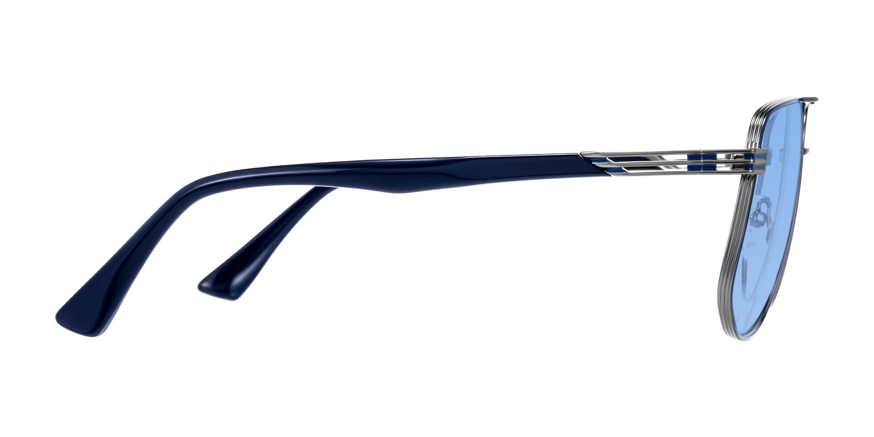Side of Lovonin in Gunmetal/Blue with Medium Blue Tinted Lenses