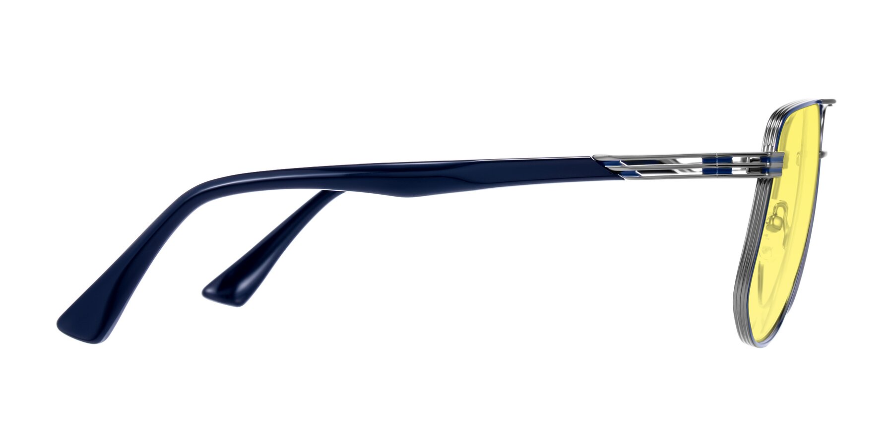 Side of Lovonin in Gunmetal/Blue with Medium Yellow Tinted Lenses