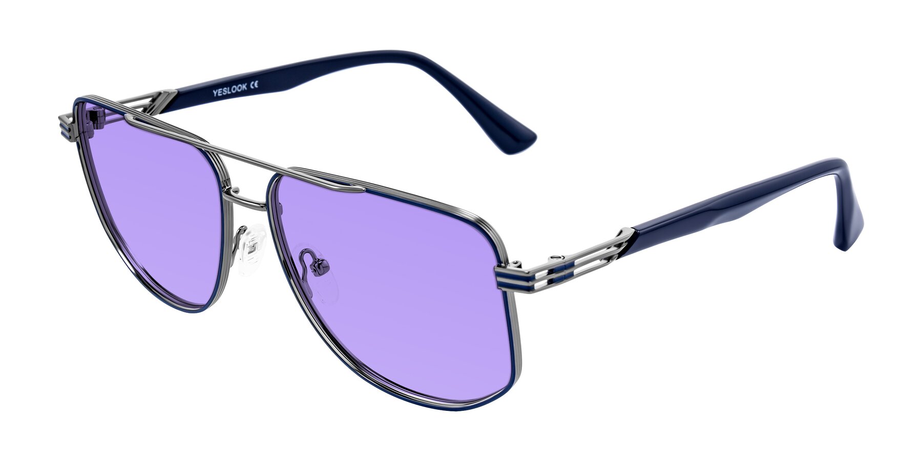 Angle of Lovonin in Gunmetal/Blue with Medium Purple Tinted Lenses