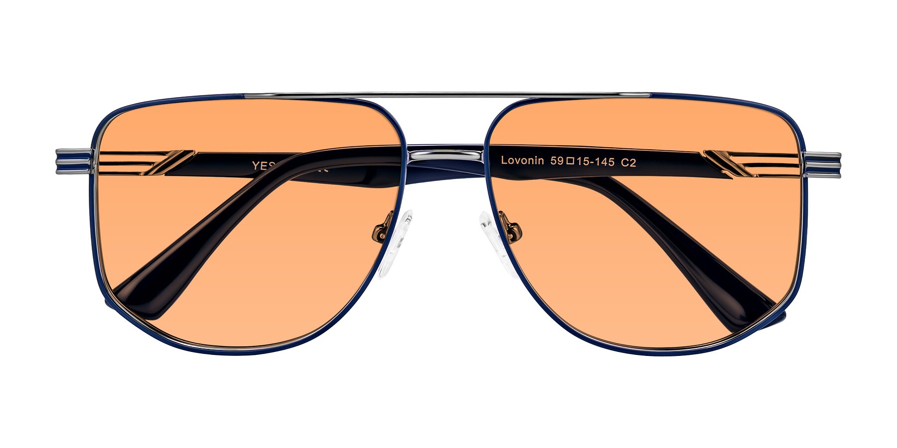 Folded Front of Lovonin in Gunmetal/Blue with Medium Orange Tinted Lenses