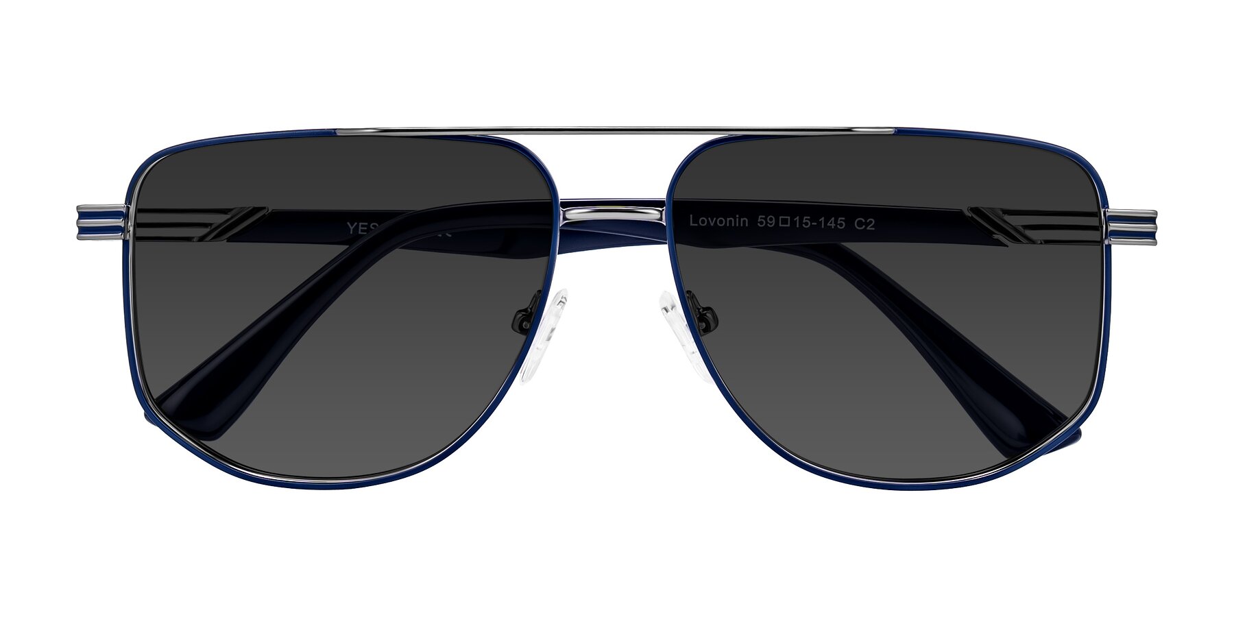 Folded Front of Lovonin in Gunmetal/Blue with Gray Tinted Lenses