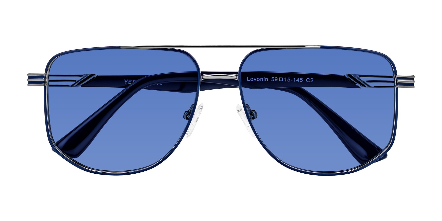 Folded Front of Lovonin in Gunmetal/Blue with Blue Tinted Lenses