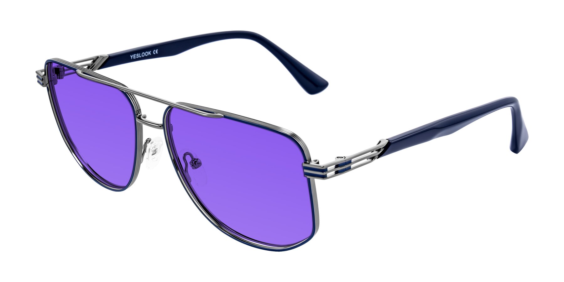 Angle of Lovonin in Gunmetal/Blue with Purple Tinted Lenses