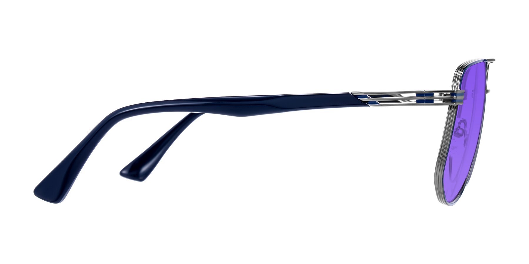 Side of Lovonin in Gunmetal/Blue with Purple Tinted Lenses