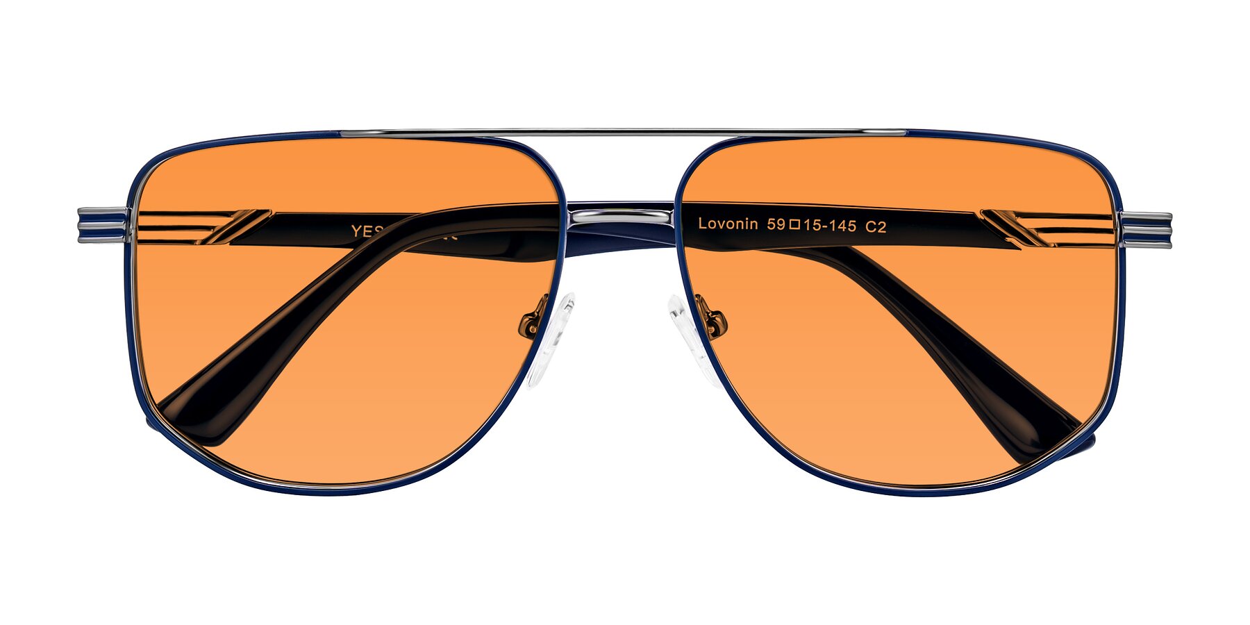 Folded Front of Lovonin in Gunmetal/Blue with Orange Tinted Lenses