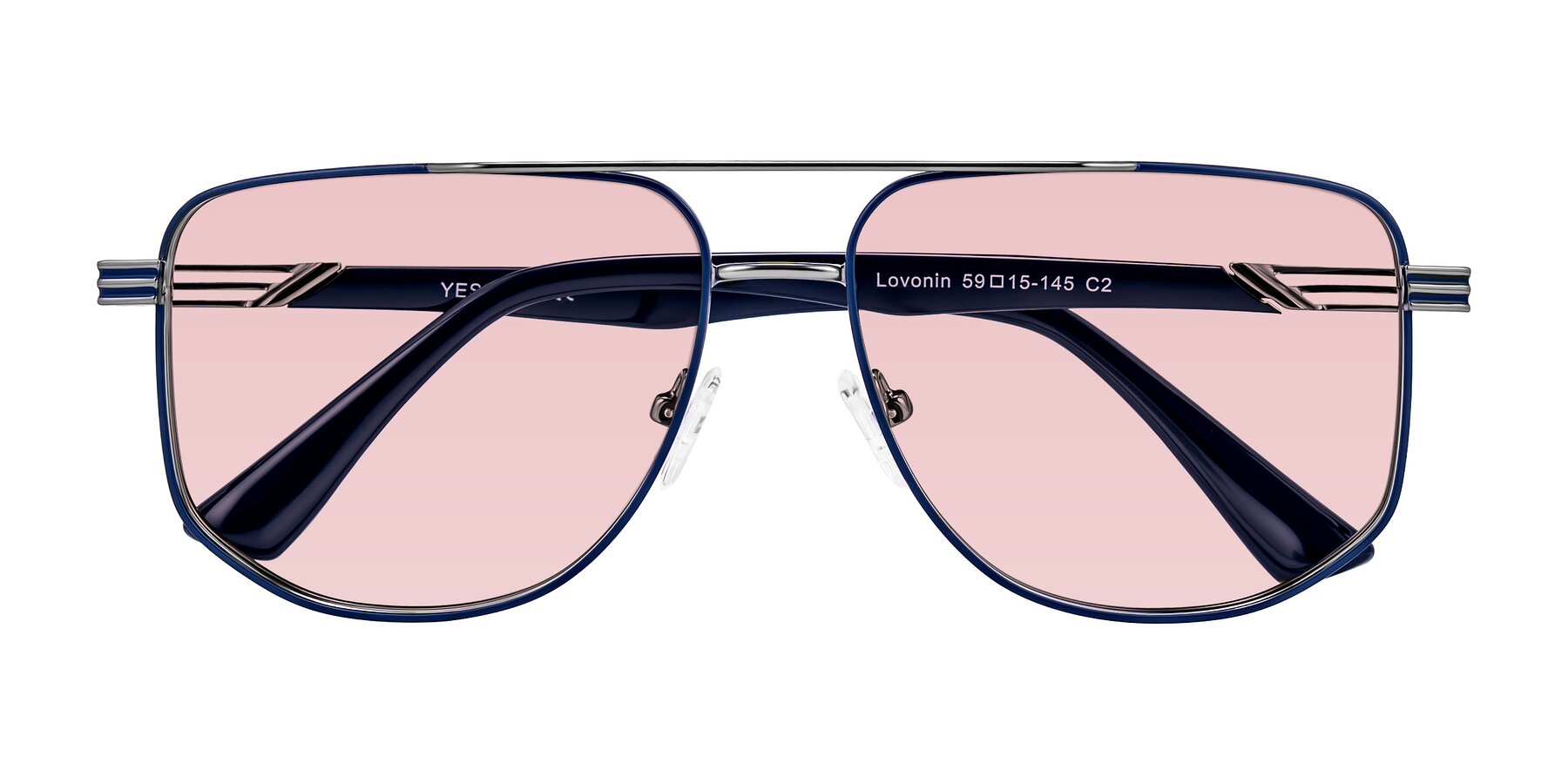 Folded Front of Lovonin in Gunmetal/Blue with Light Garnet Tinted Lenses