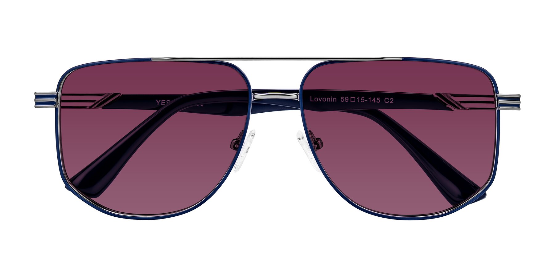 Folded Front of Lovonin in Gunmetal/Blue with Wine Tinted Lenses