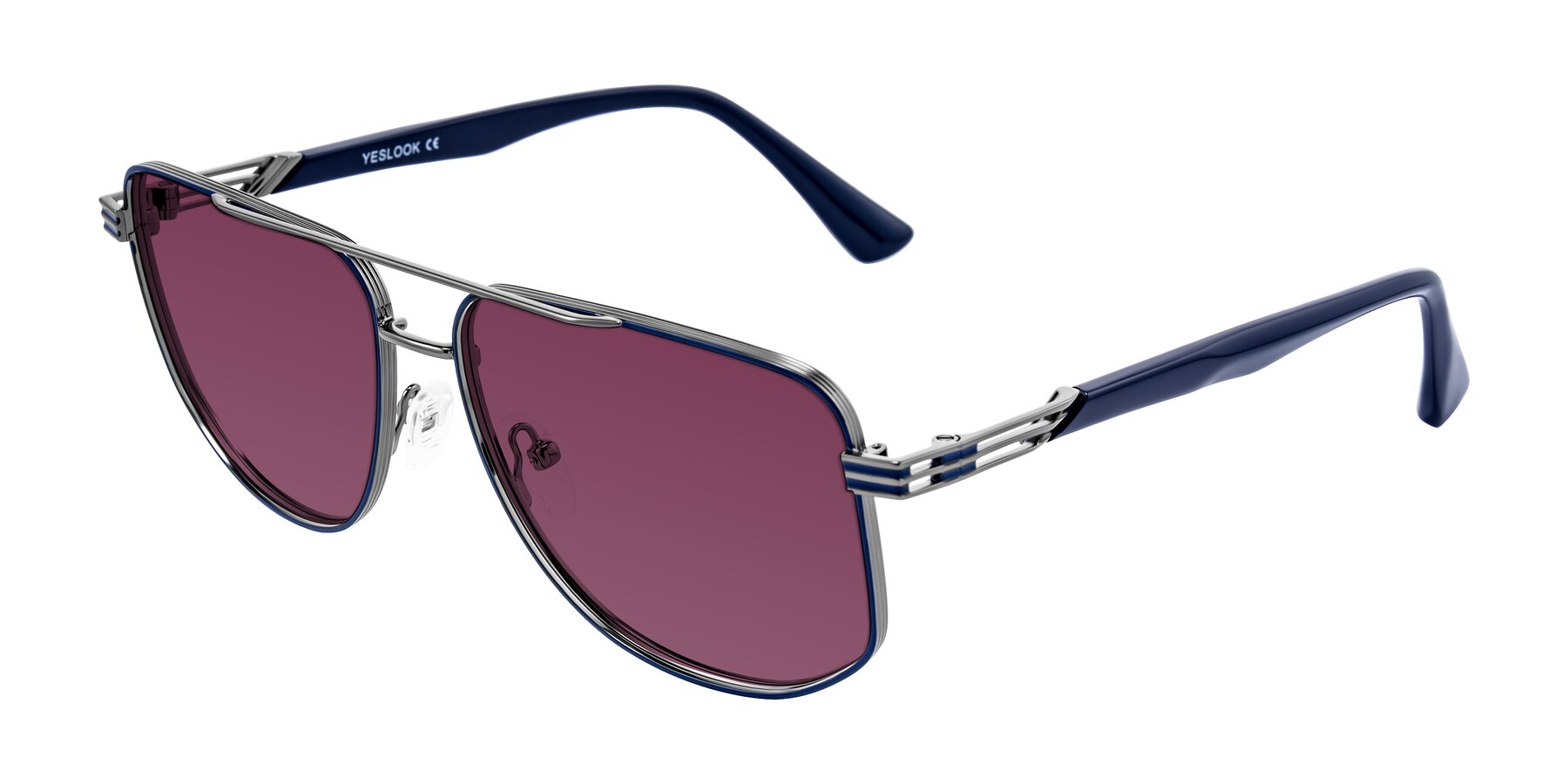 Angle of Lovonin in Gunmetal/Blue with Wine Tinted Lenses