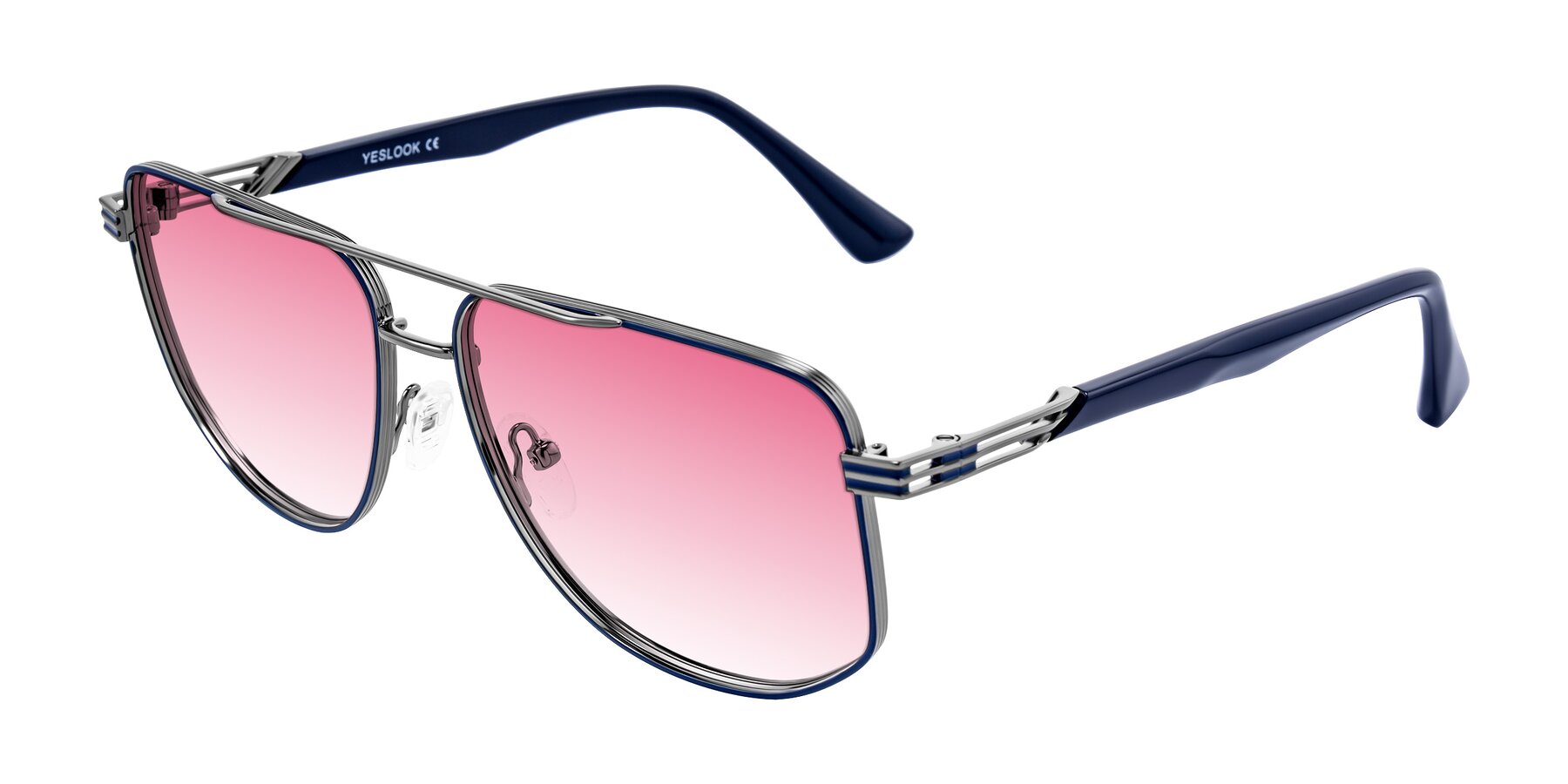 Angle of Lovonin in Gunmetal/Blue with Pink Gradient Lenses
