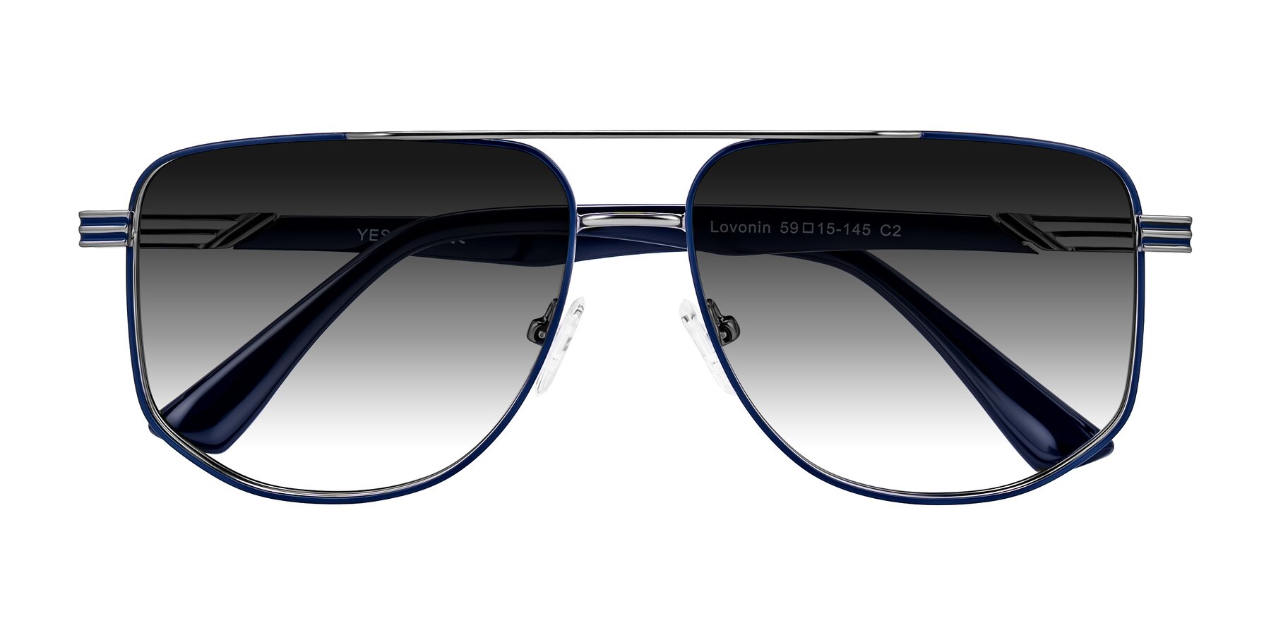 Folded Front of Lovonin in Gunmetal/Blue with Gray Gradient Lenses