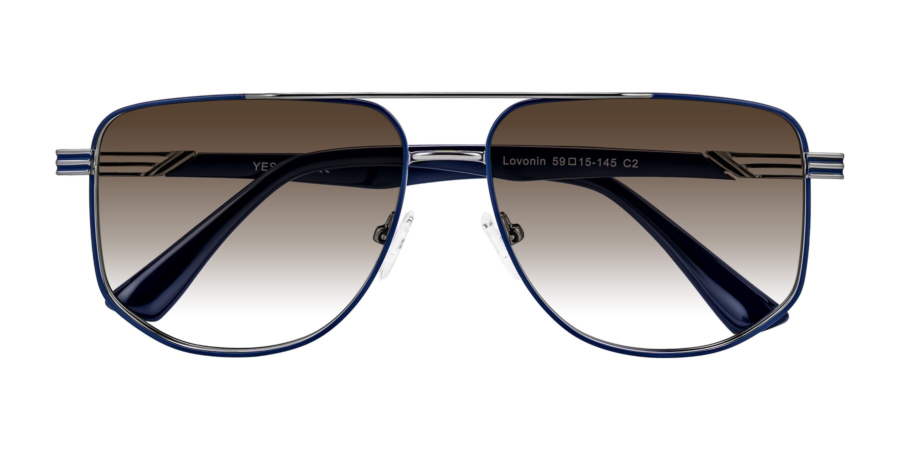 Folded Front of Lovonin in Gunmetal/Blue with Brown Gradient Lenses