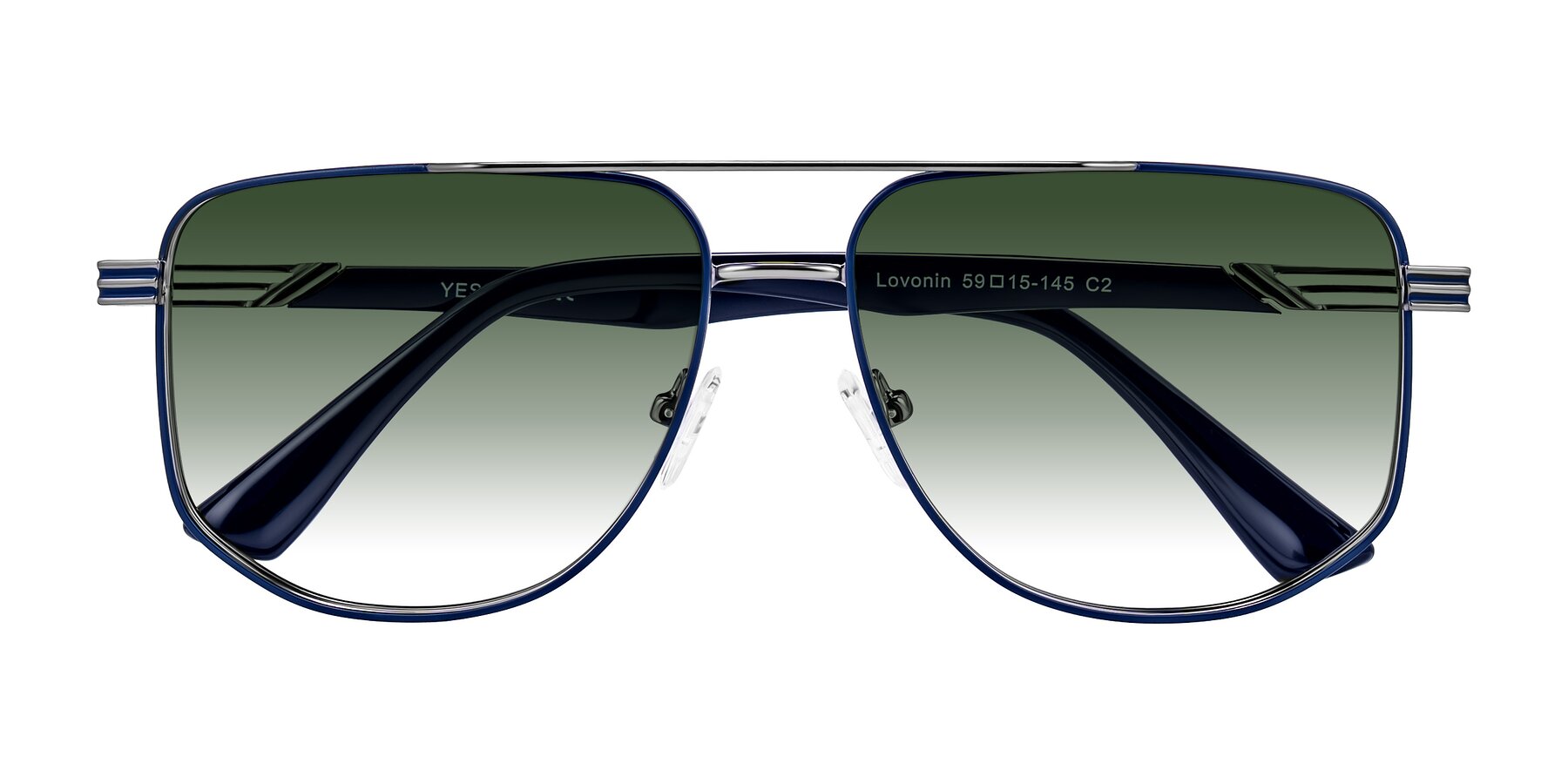 Folded Front of Lovonin in Gunmetal/Blue with Green Gradient Lenses