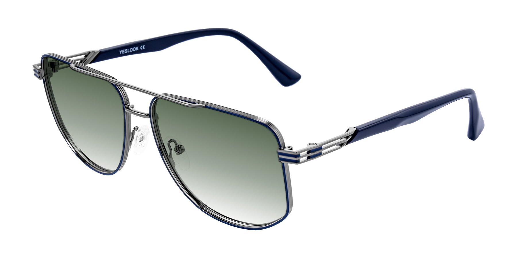 Angle of Lovonin in Gunmetal/Blue with Green Gradient Lenses