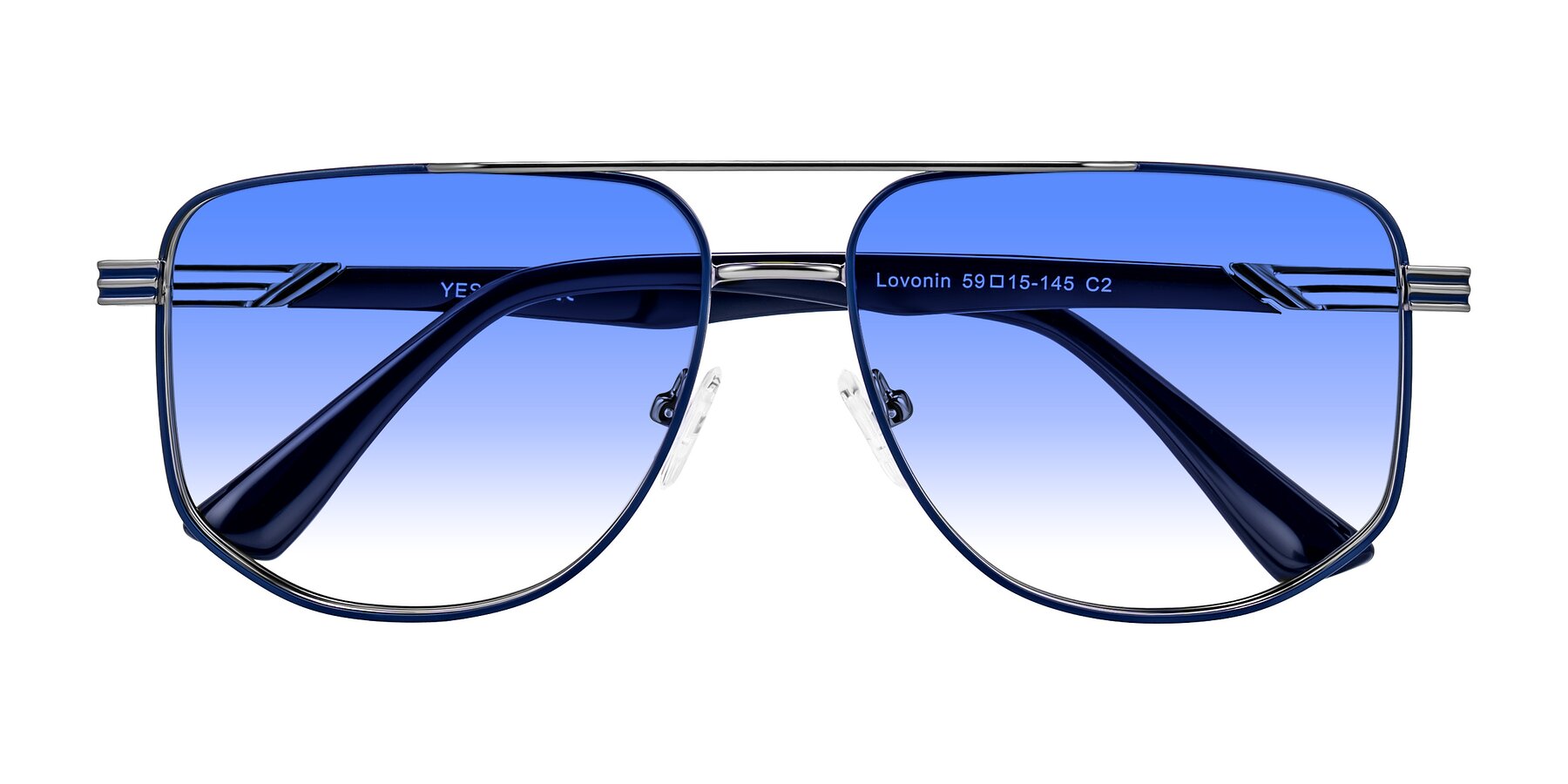 Folded Front of Lovonin in Gunmetal/Blue with Blue Gradient Lenses