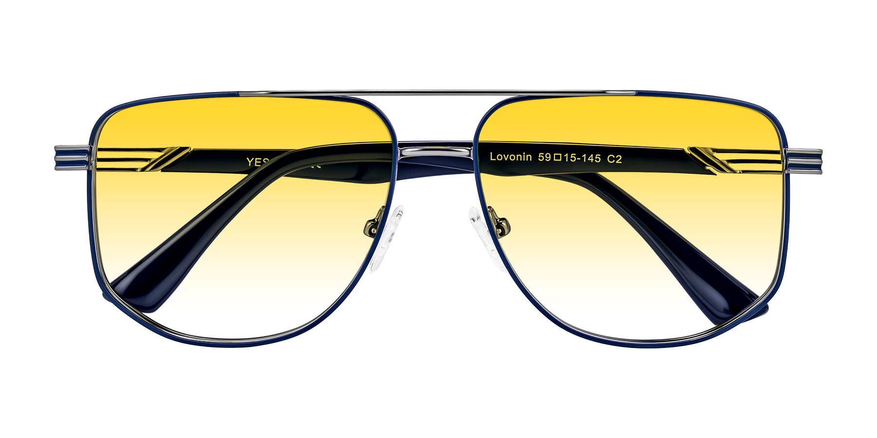 Folded Front of Lovonin in Gunmetal/Blue with Yellow Gradient Lenses