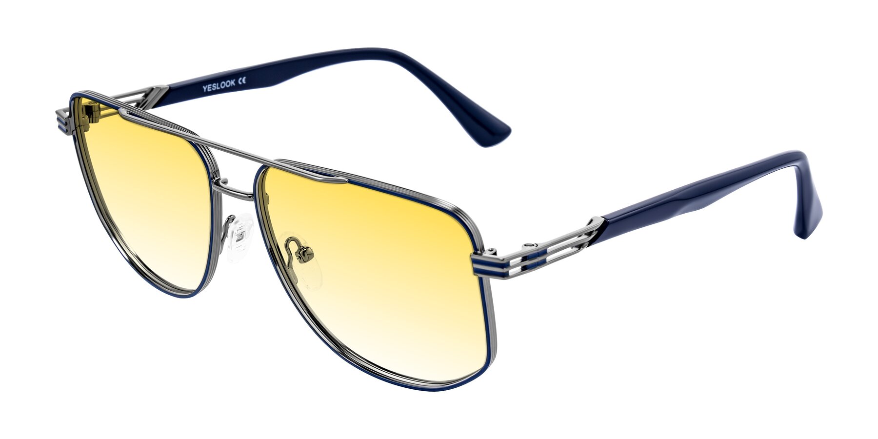 Angle of Lovonin in Gunmetal/Blue with Yellow Gradient Lenses