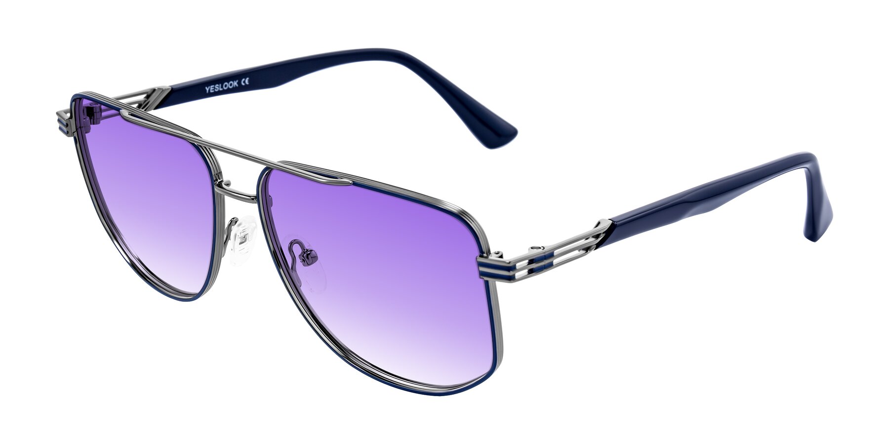Angle of Lovonin in Gunmetal/Blue with Purple Gradient Lenses