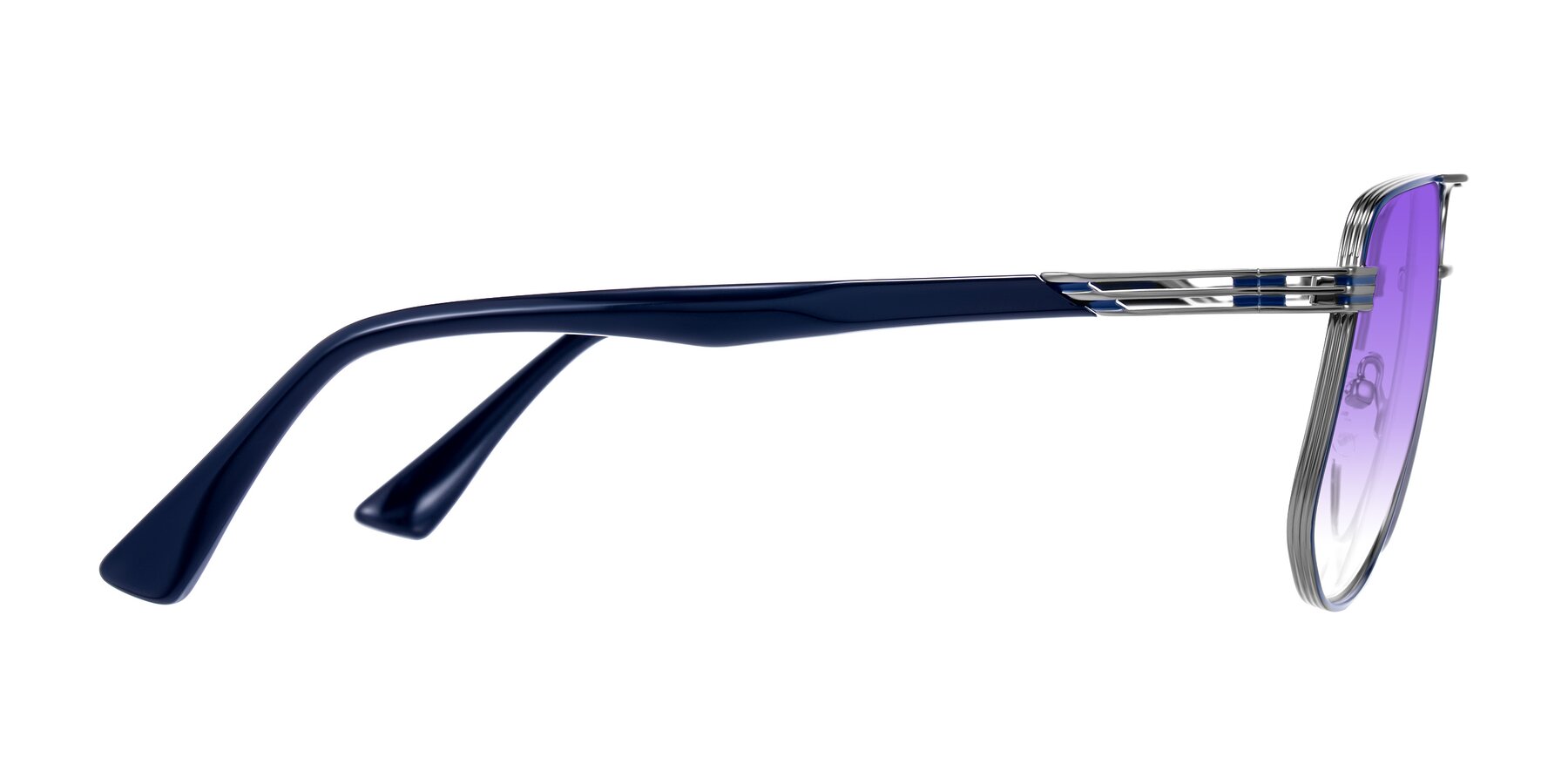 Side of Lovonin in Gunmetal/Blue with Purple Gradient Lenses