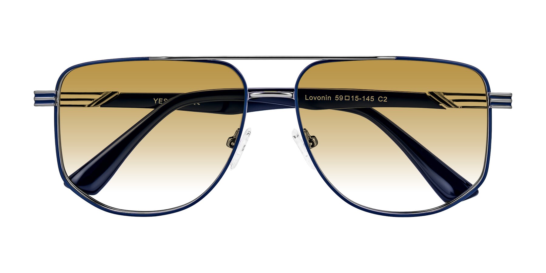 Folded Front of Lovonin in Gunmetal/Blue with Champagne Gradient Lenses