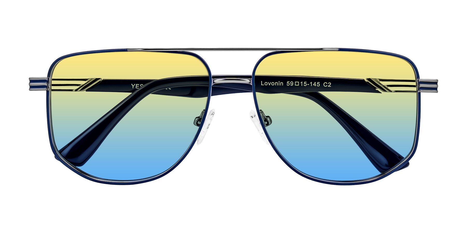 Folded Front of Lovonin in Gunmetal/Blue with Yellow / Blue Gradient Lenses