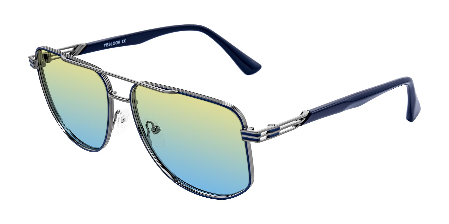 Angle of Lovonin in Gunmetal/Blue with Yellow / Blue Gradient Lenses