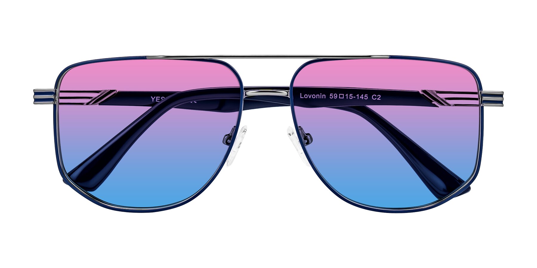 Folded Front of Lovonin in Gunmetal/Blue with Pink / Blue Gradient Lenses