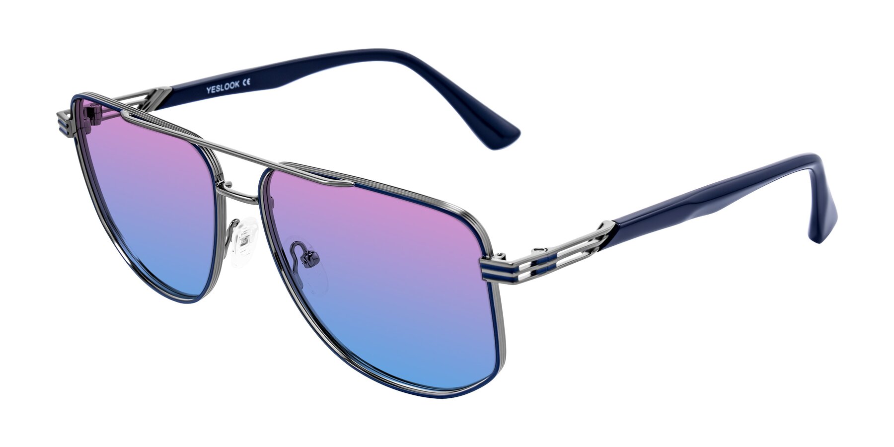 Angle of Lovonin in Gunmetal/Blue with Pink / Blue Gradient Lenses