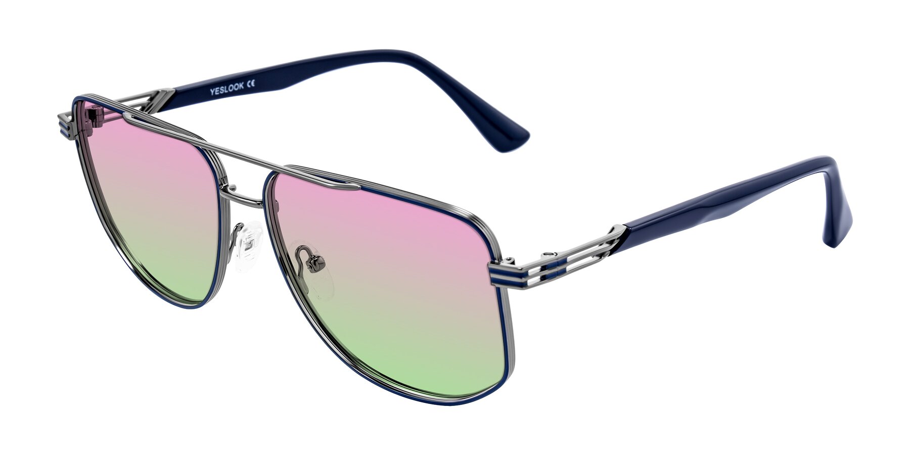 Angle of Lovonin in Gunmetal/Blue with Pink / Green Gradient Lenses